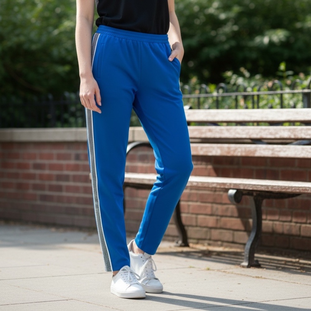 NWOT Pinko Blue B&W Striped Women's Jogger Pants - Split-Leg Hem